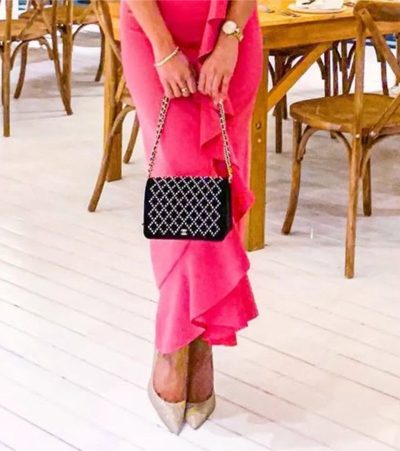 Chanel Velvet Pearl Embellished Wallet on Chain image indicator(6)