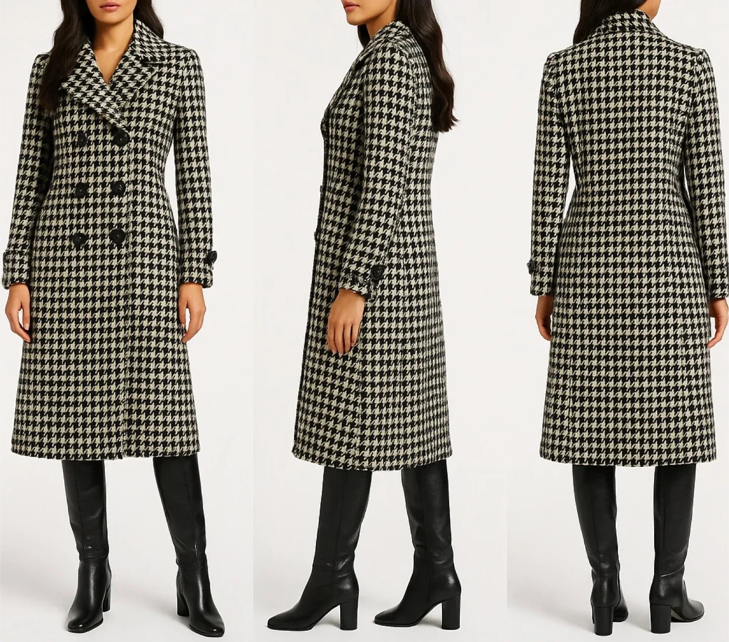 WOS Houndstooth Double Breasted Stylish Coat - Fall/Winter