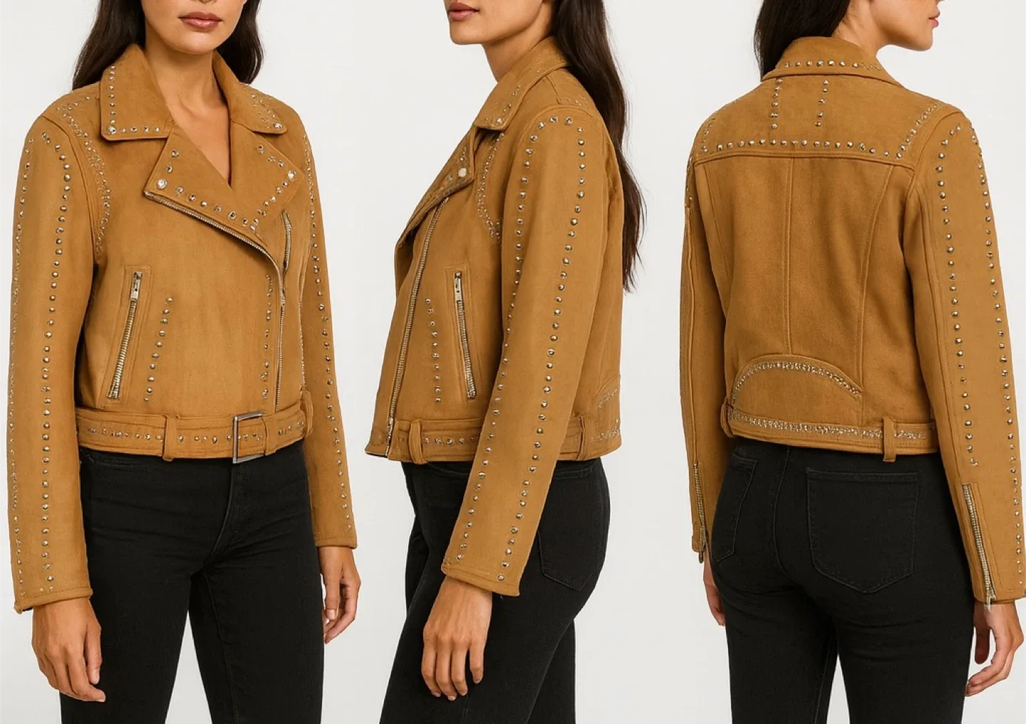 Zara Basic Studded Faux Suede Biker Jacket