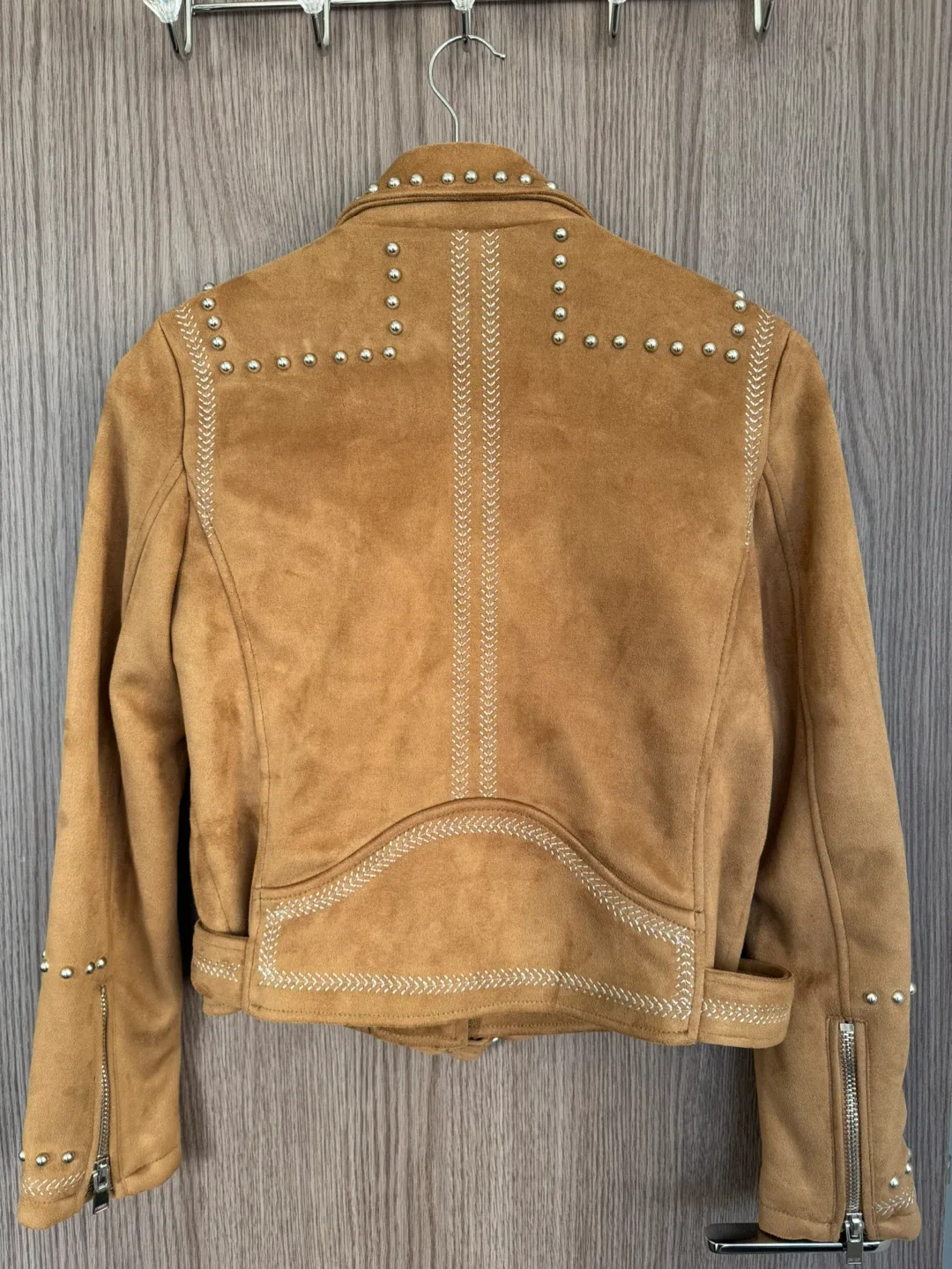 Zara Basic Studded Faux Suede Biker Jacket image indicator(3)
