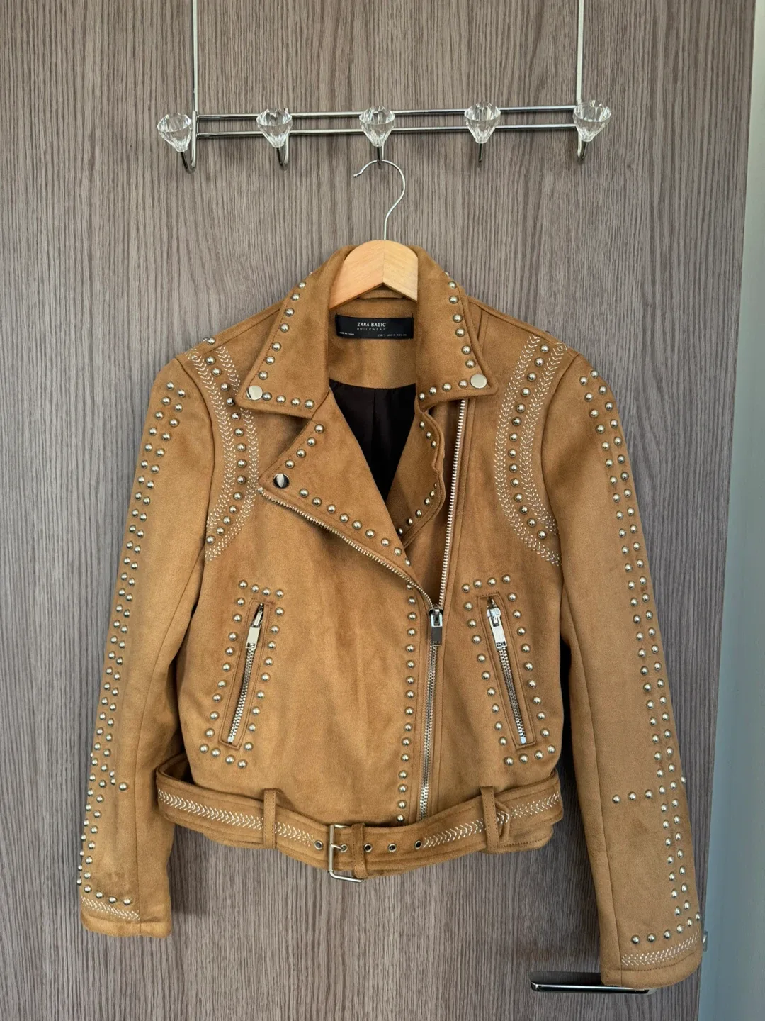 Zara Basic Studded Faux Suede Biker Jacket image indicator(2)