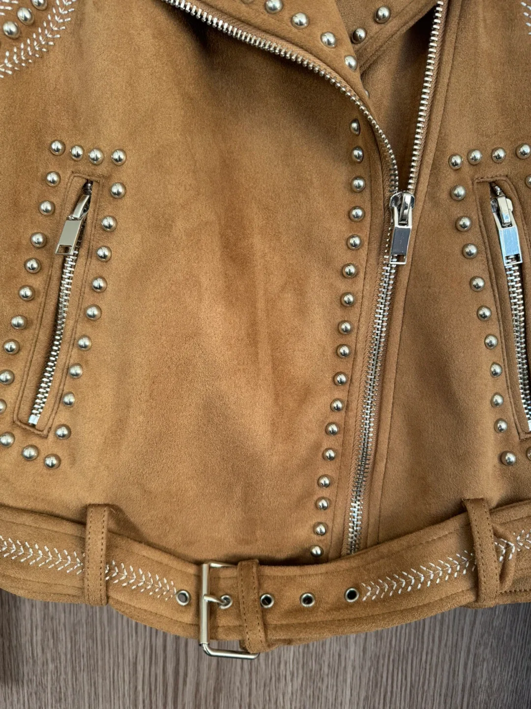 Zara Basic Studded Faux Suede Biker Jacket image indicator(5)
