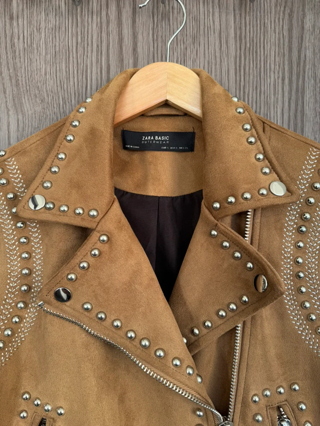 Zara Basic Studded Faux Suede Biker Jacket image indicator(4)