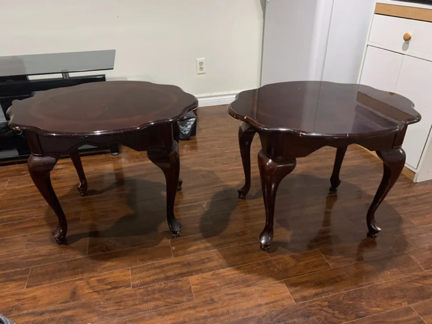 Round Wooden End Tables - Set of 2