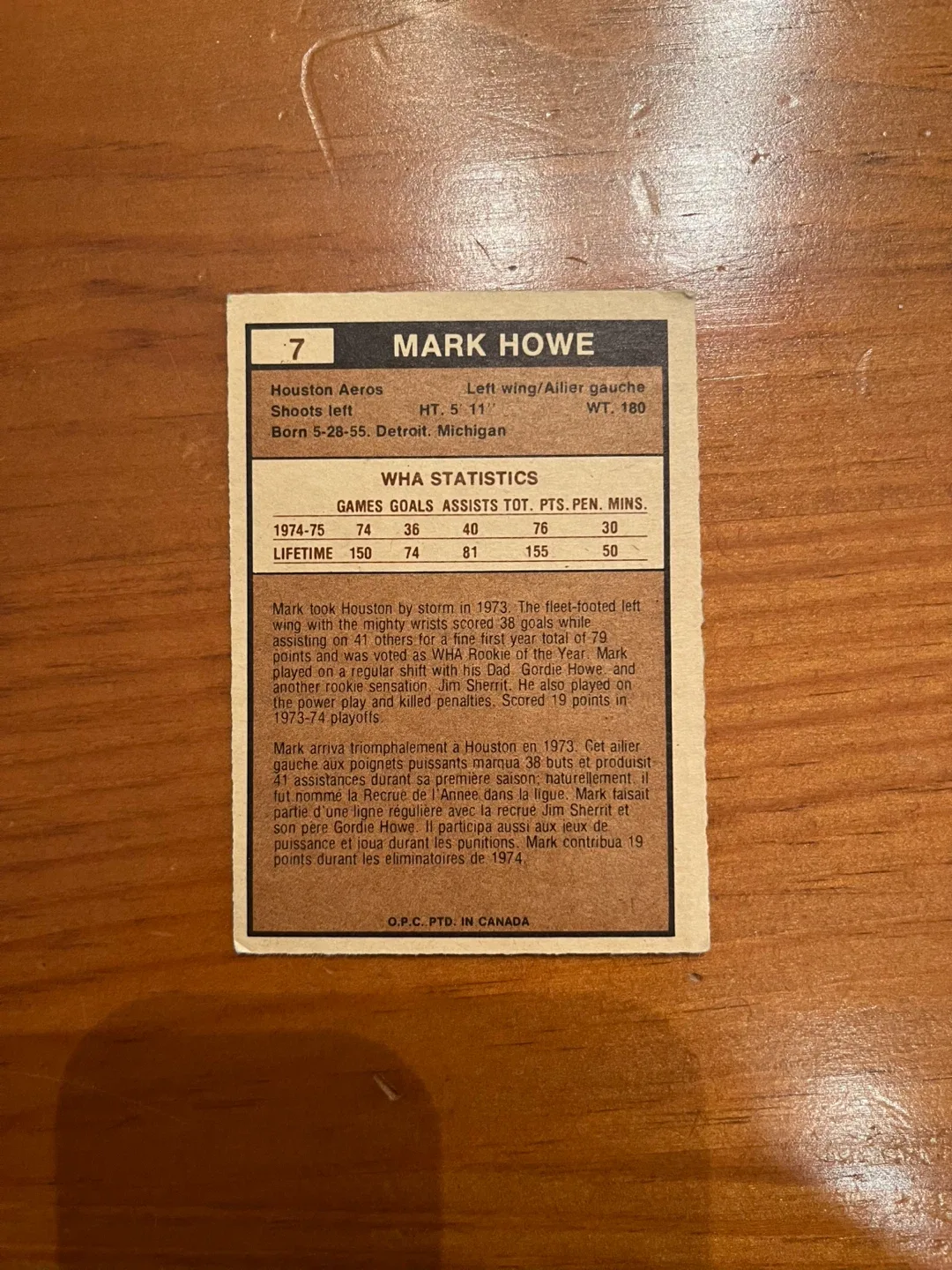 1975-76 O-PEE-CHEE WHA #7 MARK HOWE ROOKIE image indicator(2)