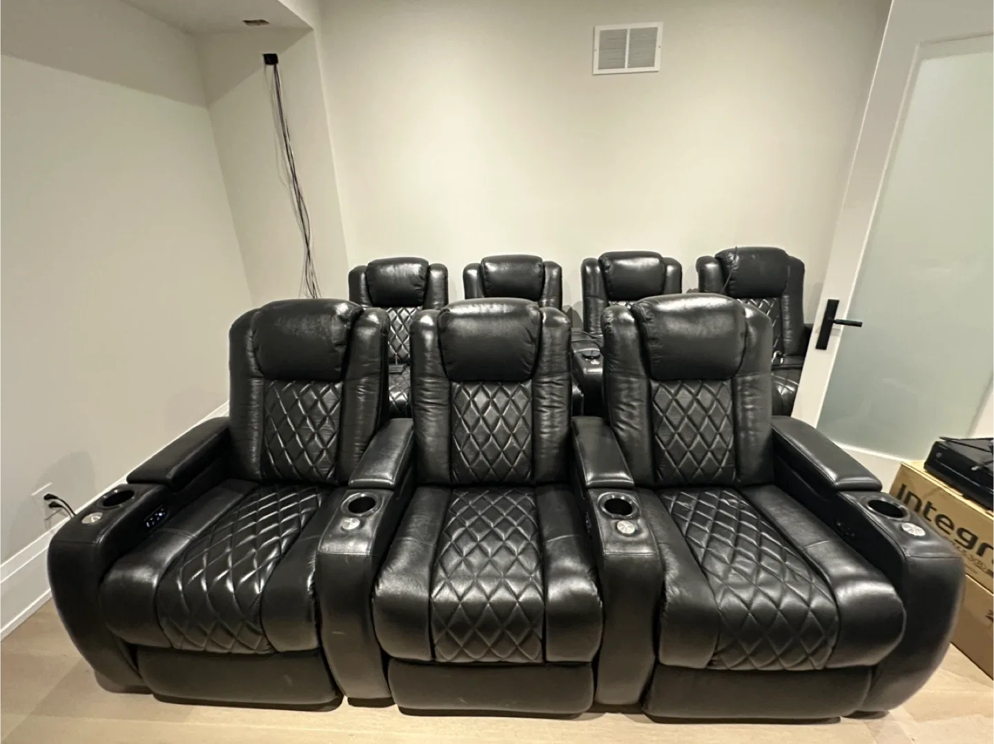 Black Leather Home Theatre Seating row of 3