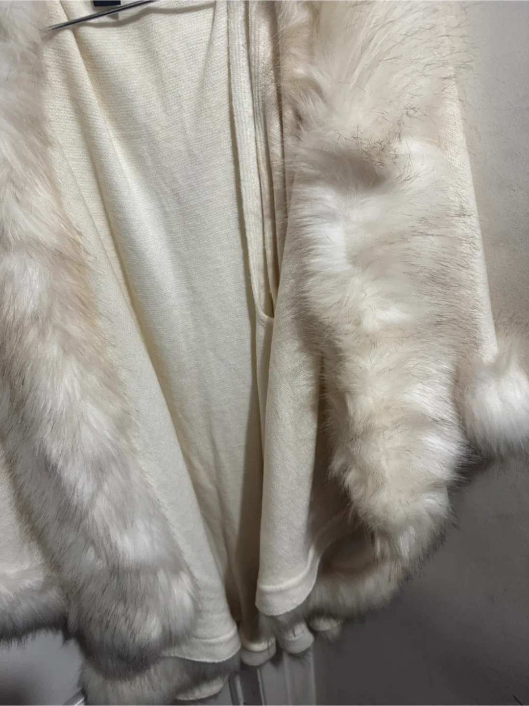Cream Poncho with Faux Fur Trim