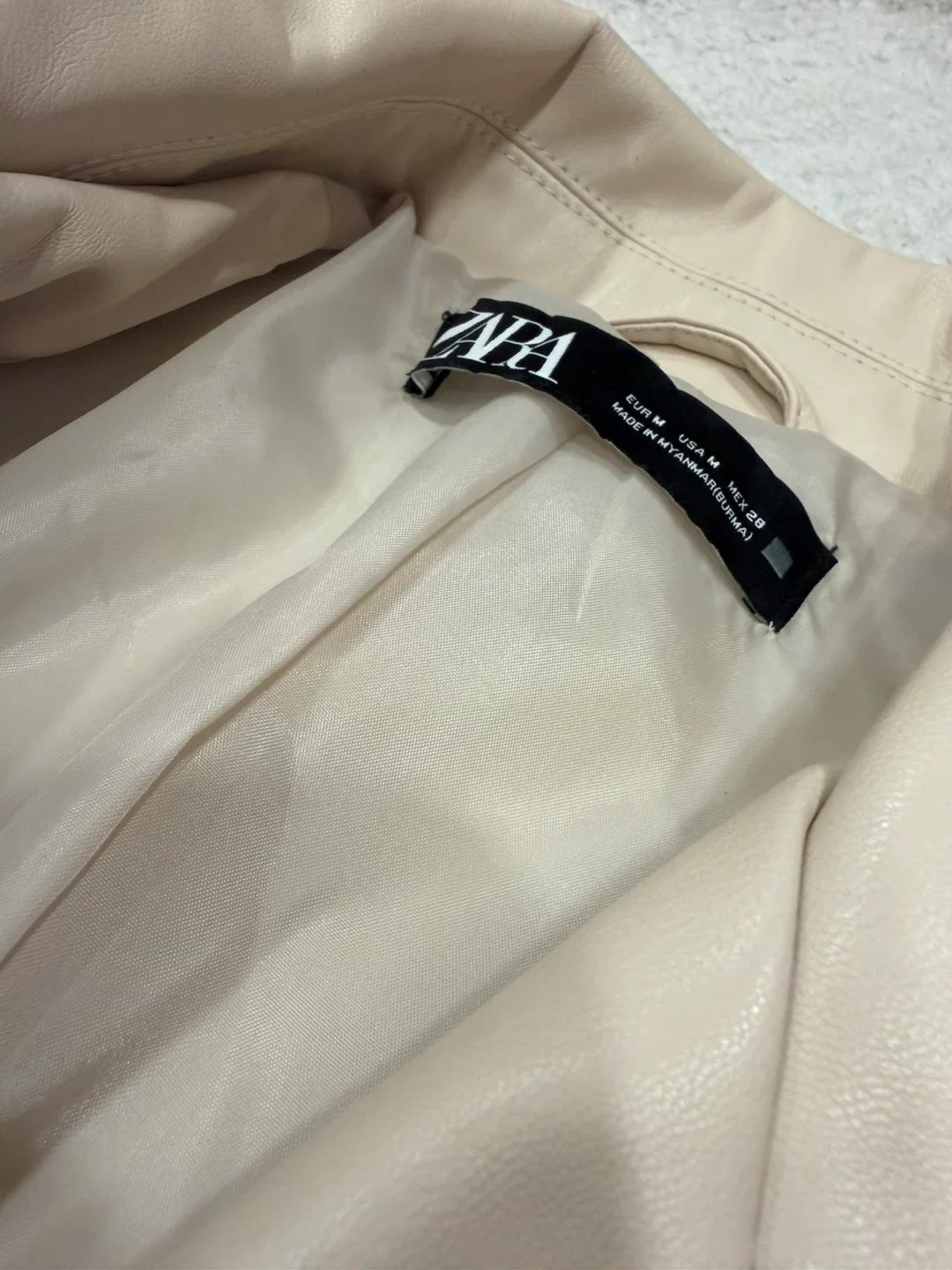 Zara Faux Leather Biker Jacket - Cream, Size M image indicator(6)