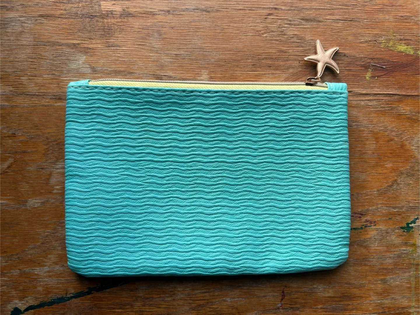 Teal Textured Pouch with Starfish Zipper