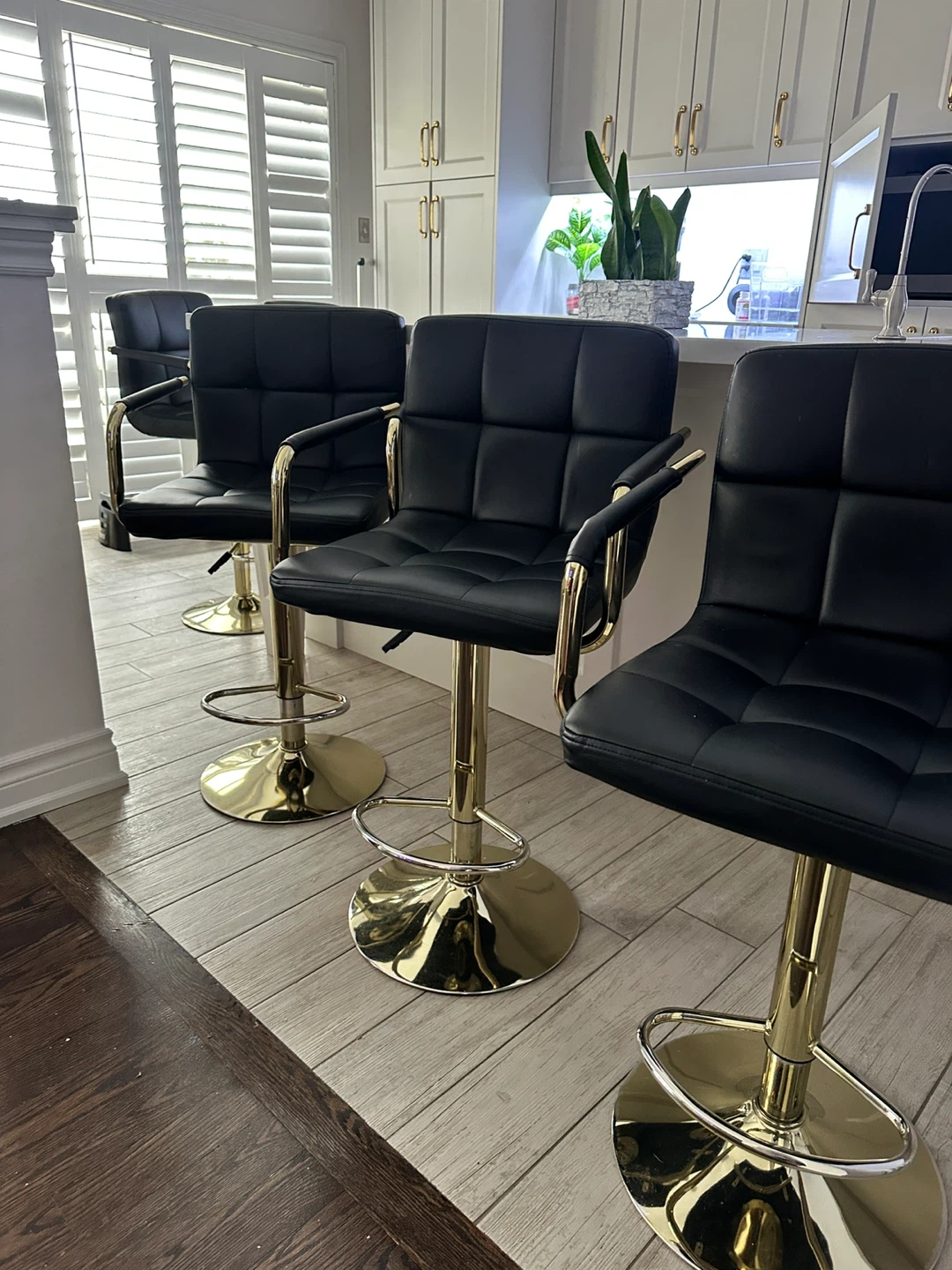 Set of 5 Black & Gold Bar Stools