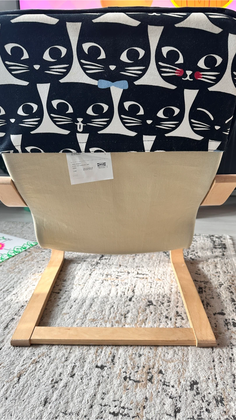 IKEA Poang Chair with Cat Print Cushion
