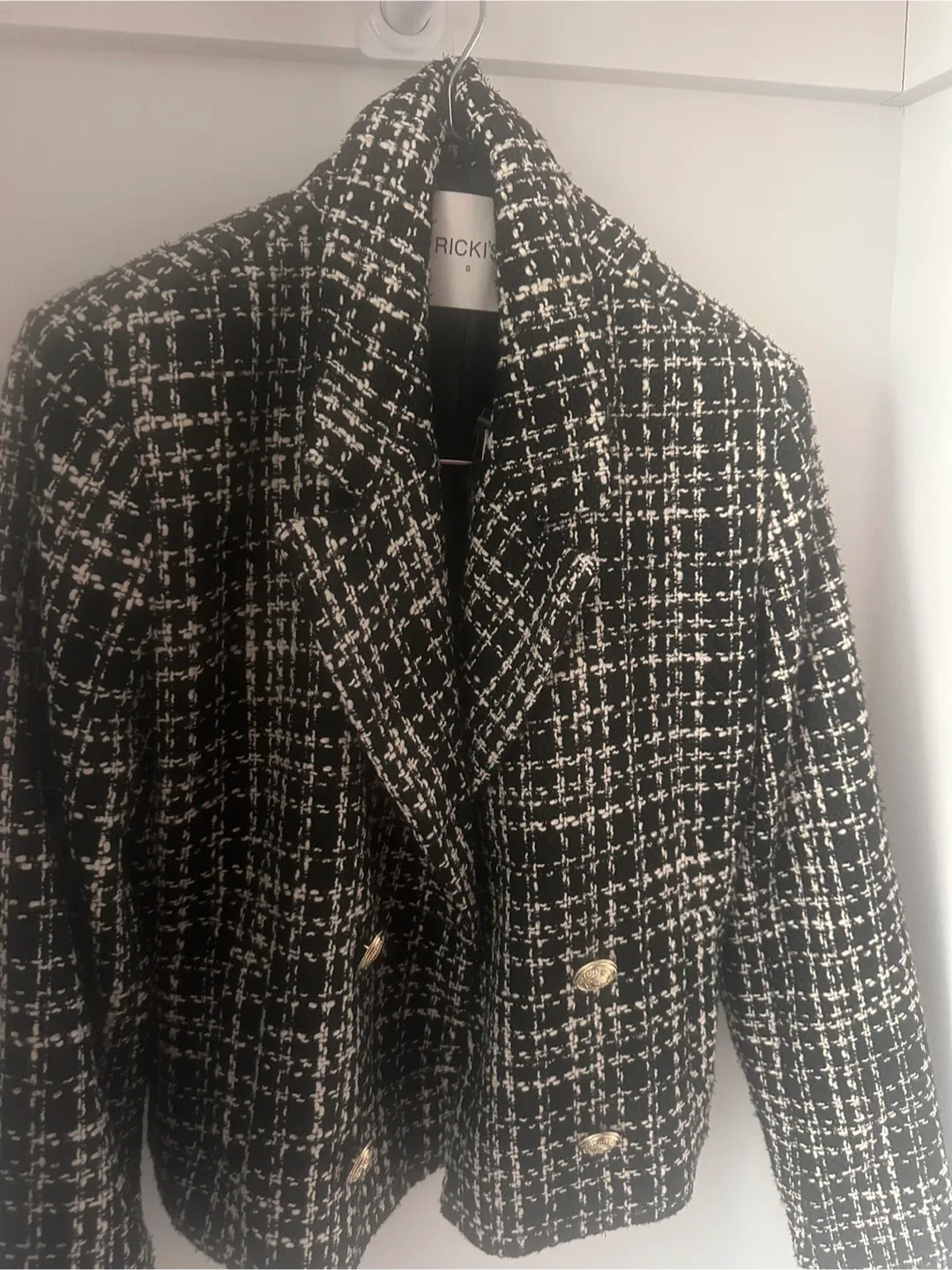 RICKI'S Black & White Tweed Cropped Jacket - Size S