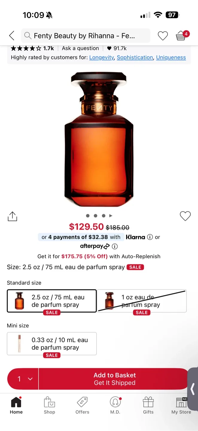 New Fenty Beauty Eau de Parfum 75mL