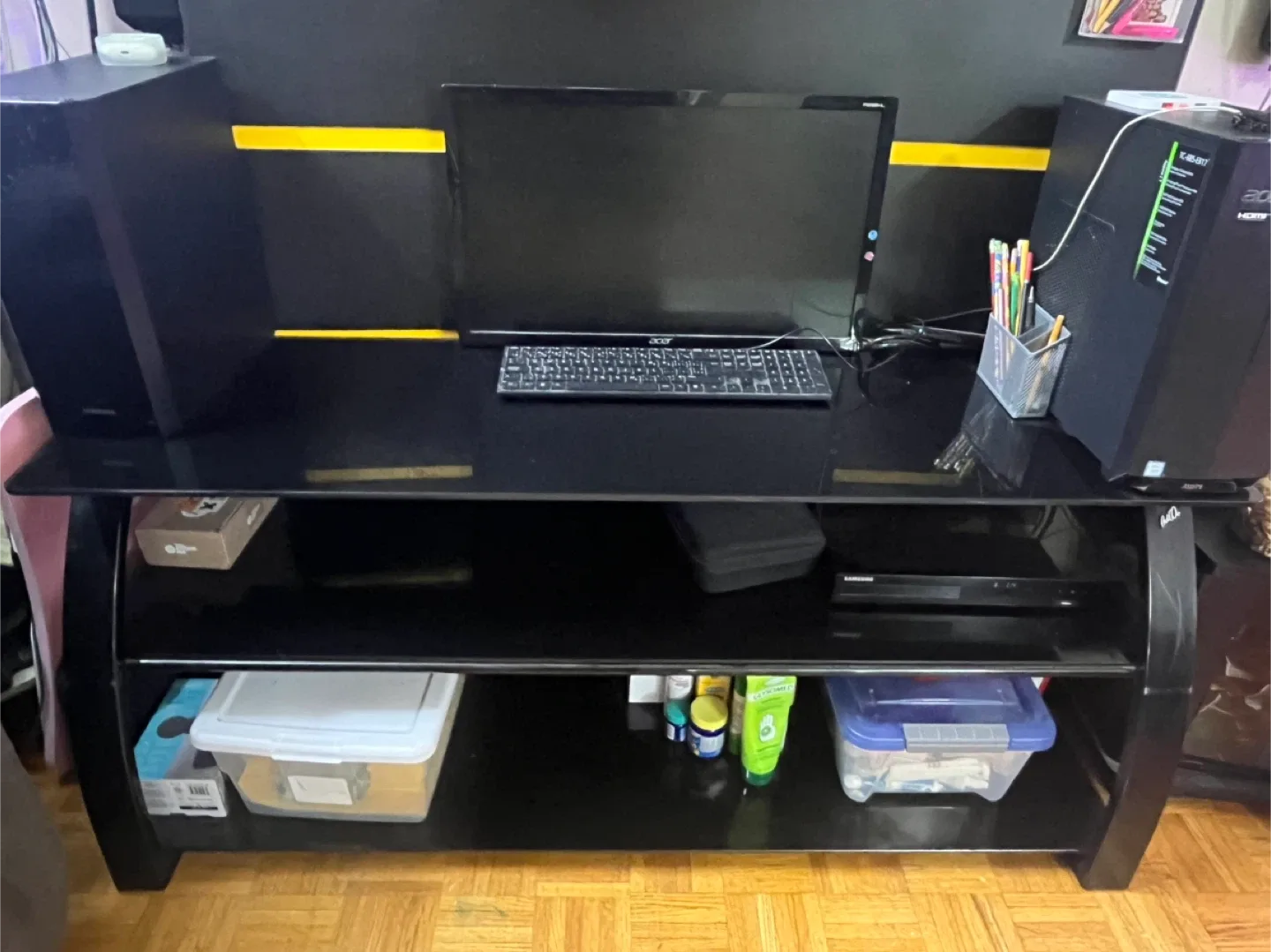 Black TV Stand with Shelves image indicator(2)