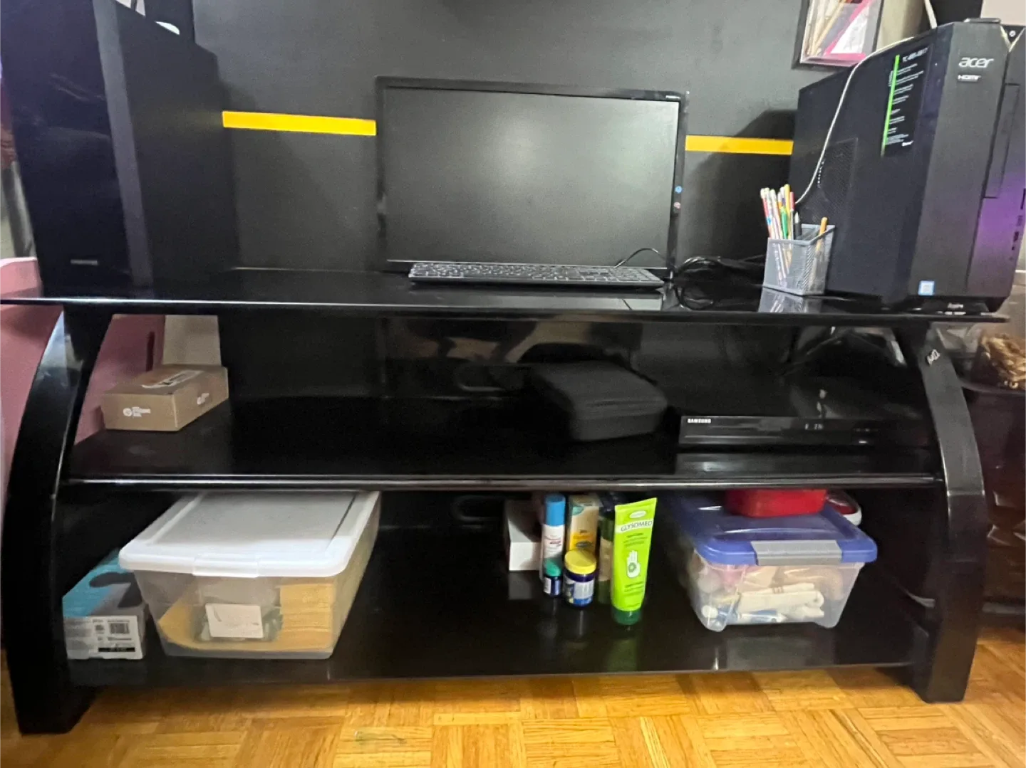Black TV Stand with Shelves