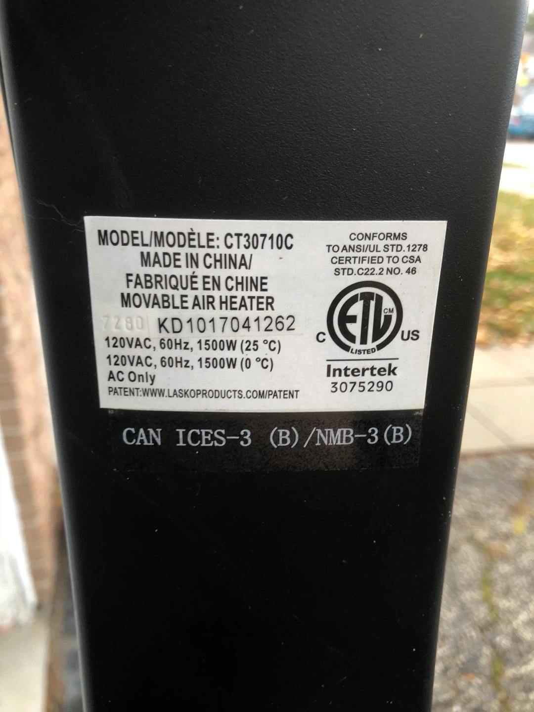 Lasko CT30710C Movable Air Heater - photo 4