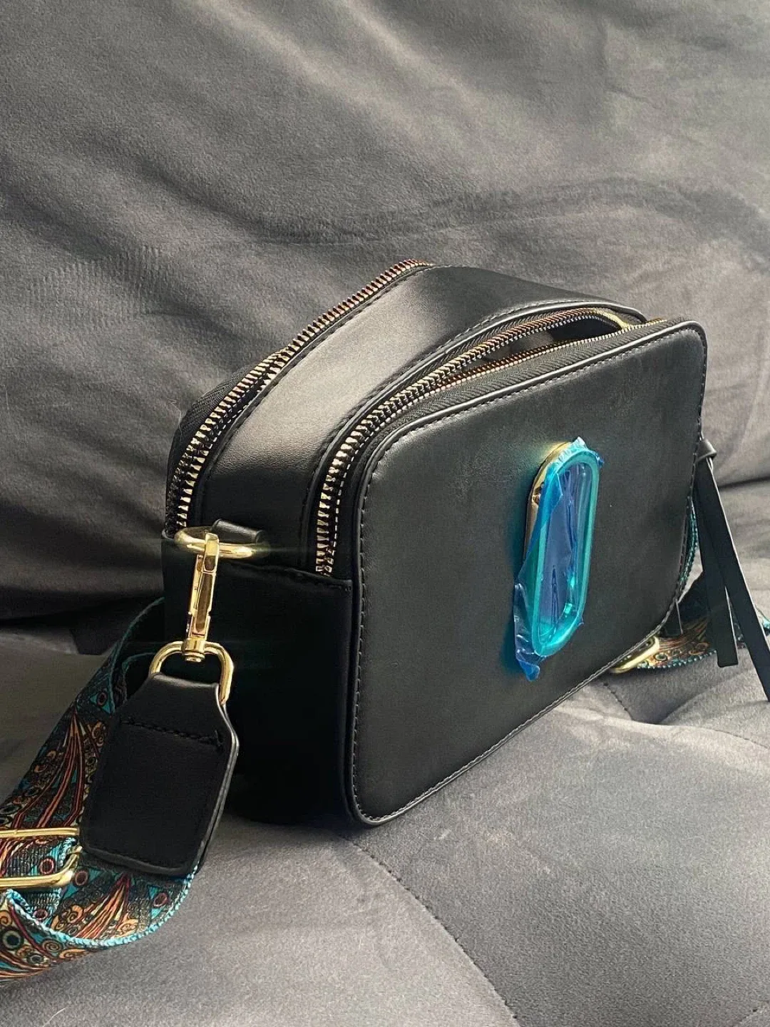 Black Bag with Patterned Strap image indicator(1)