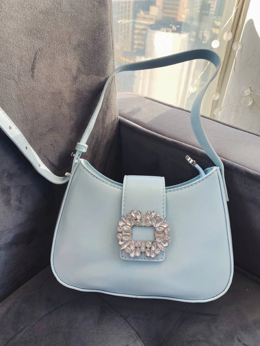 Light Blue Crystal Buckle Shoulder Bag image indicator(10)