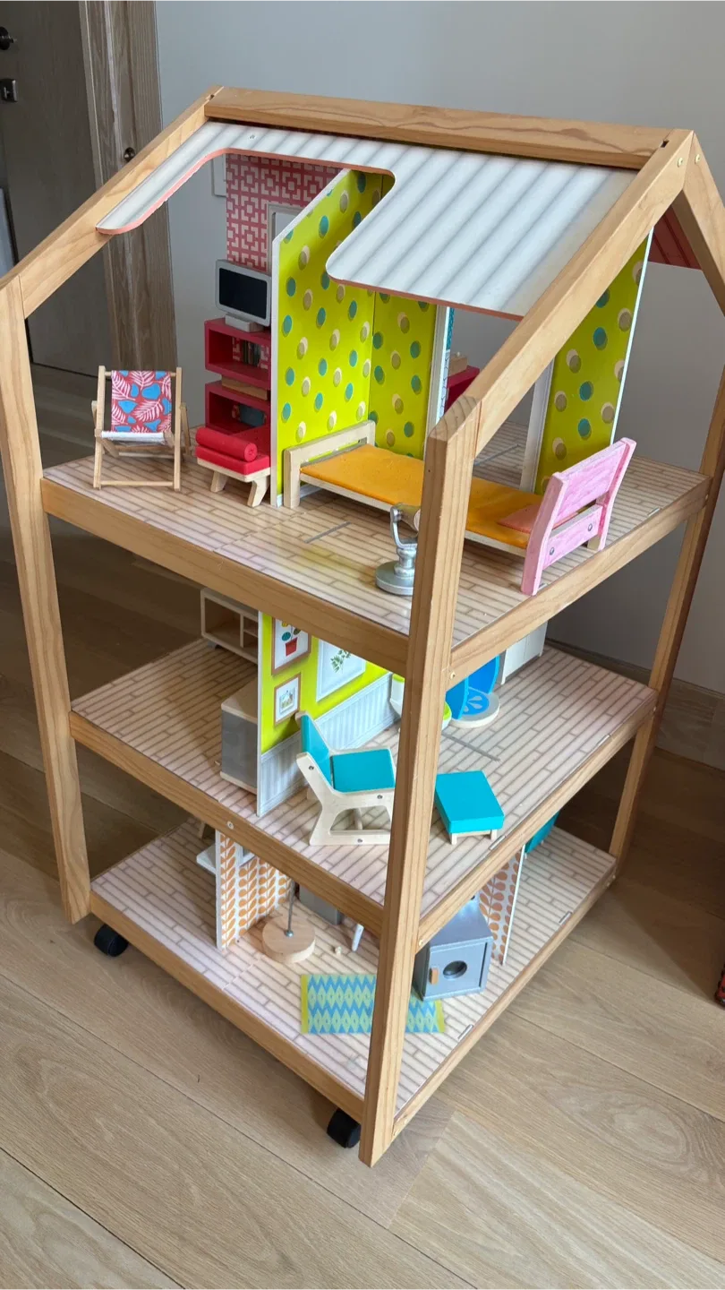 Wooden Dollhouse with Furniture