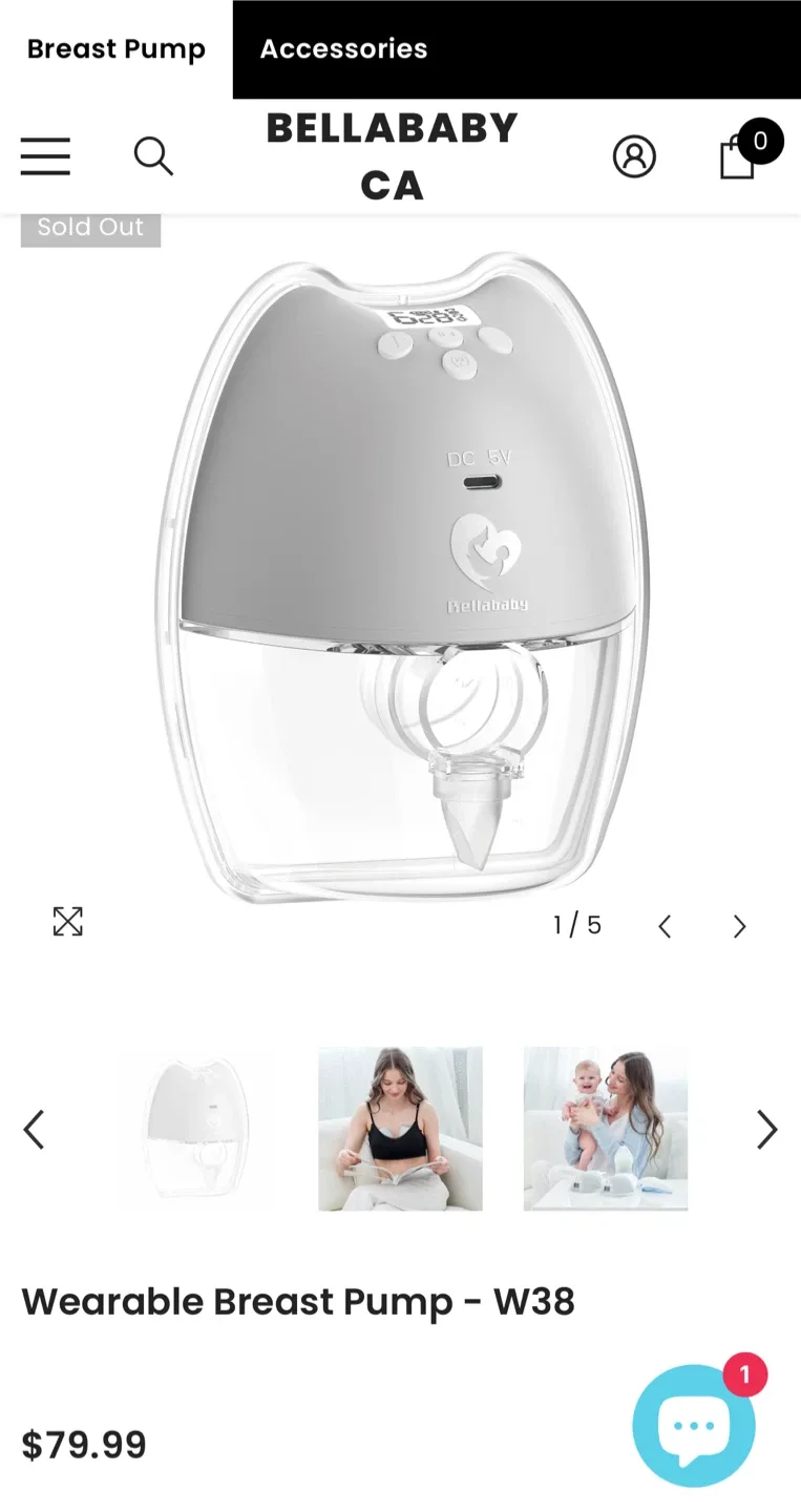 New, open box, BELLABABY electric breast pump -model BLA8038