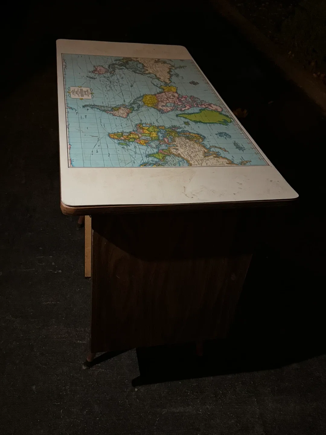 wooden World Map Desk with two cabinets and to drawers image indicator(2)