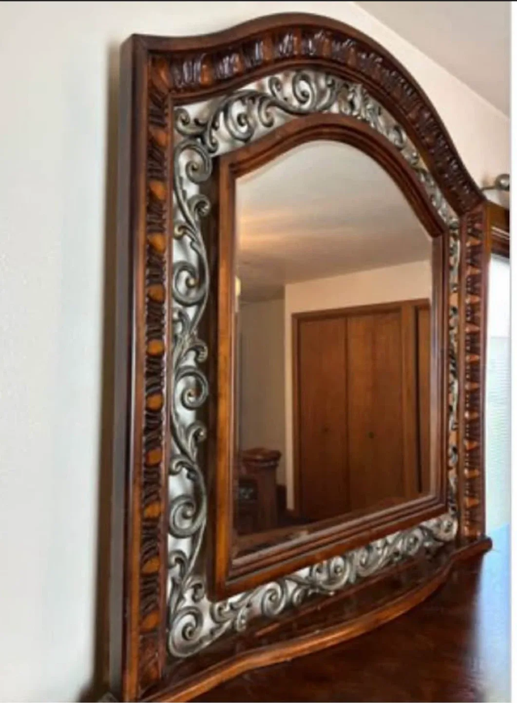 Ornate Wood Dresser with Mirror image indicator(2)