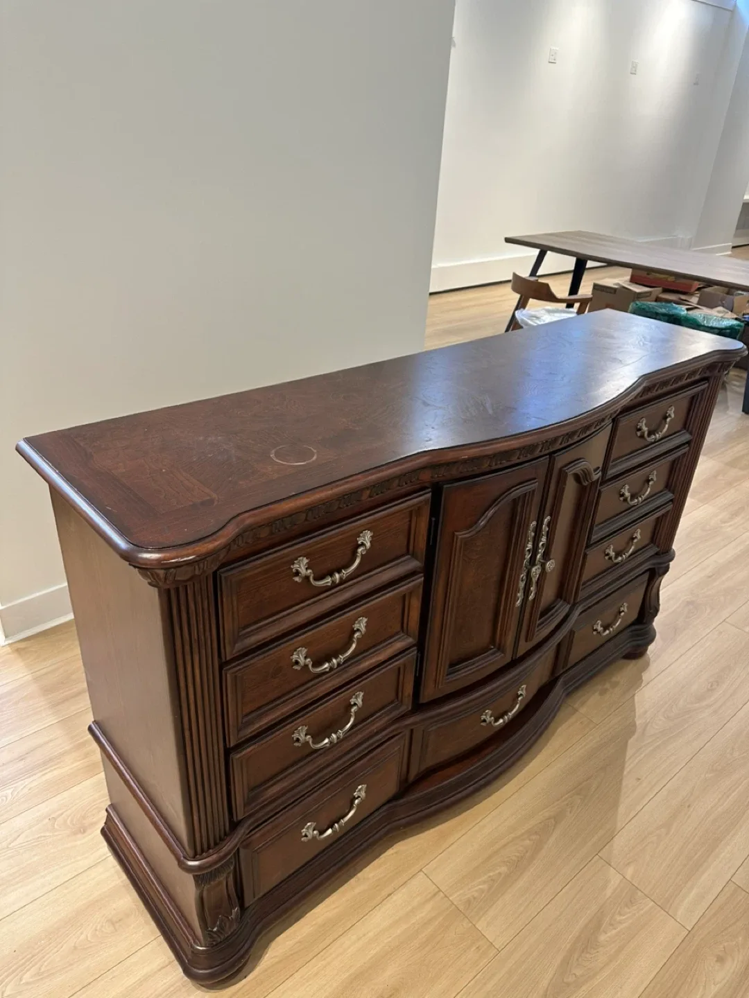 Ornate Wood Dresser with Mirror image indicator(3)
