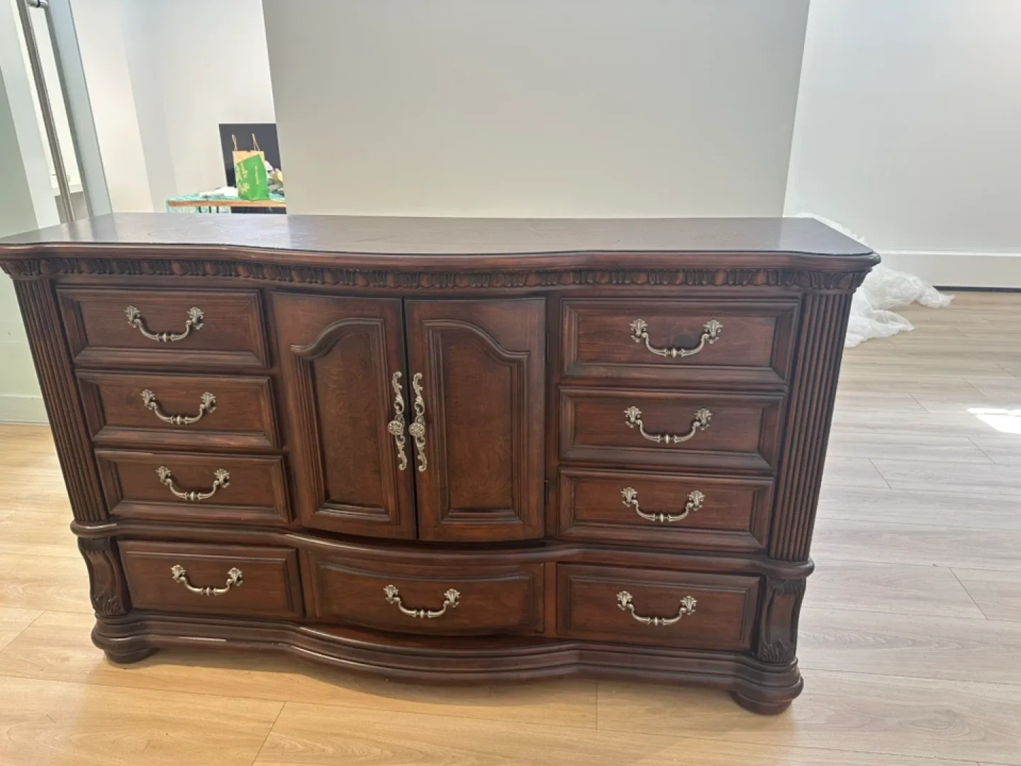 Ornate Wood Dresser with Mirror image indicator(7)