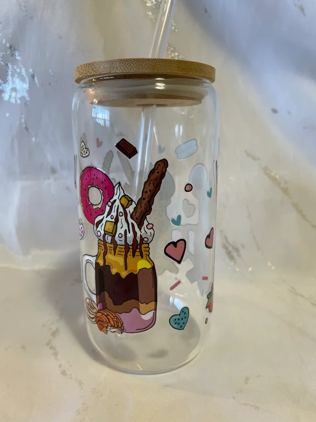 Glass Tumbler with Straw & Bamboo Lid image indicator(2)