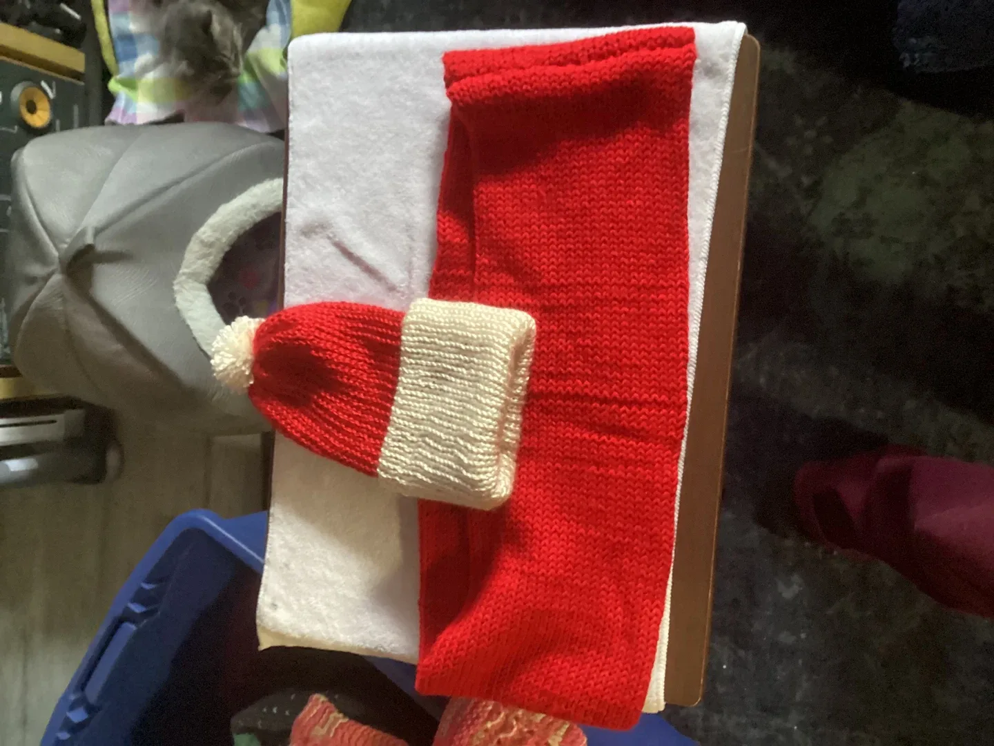Hand-Knitted Red & White infinity Scarf and Hat Set