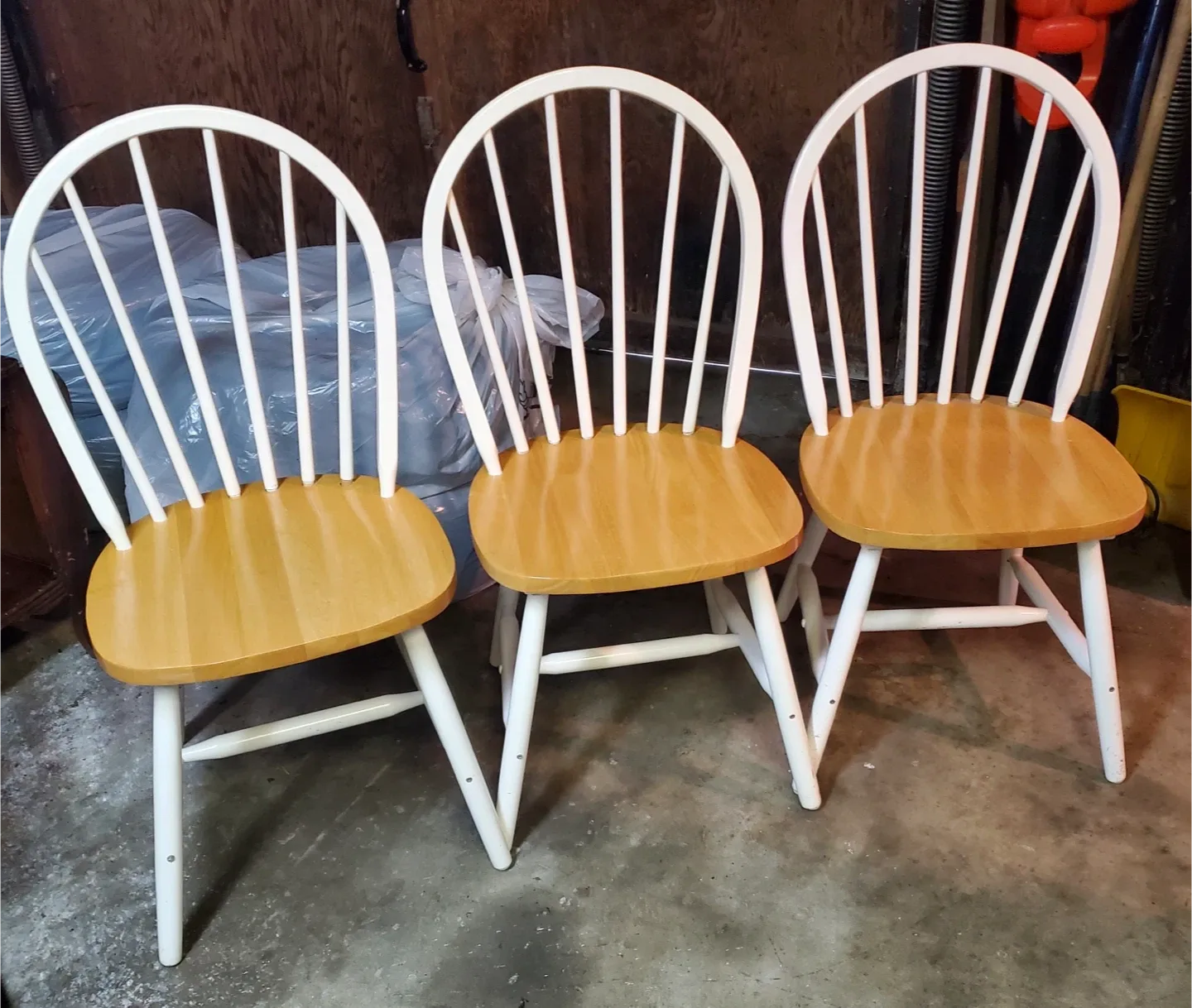 Set of 3 White & Wood Dining Chairs