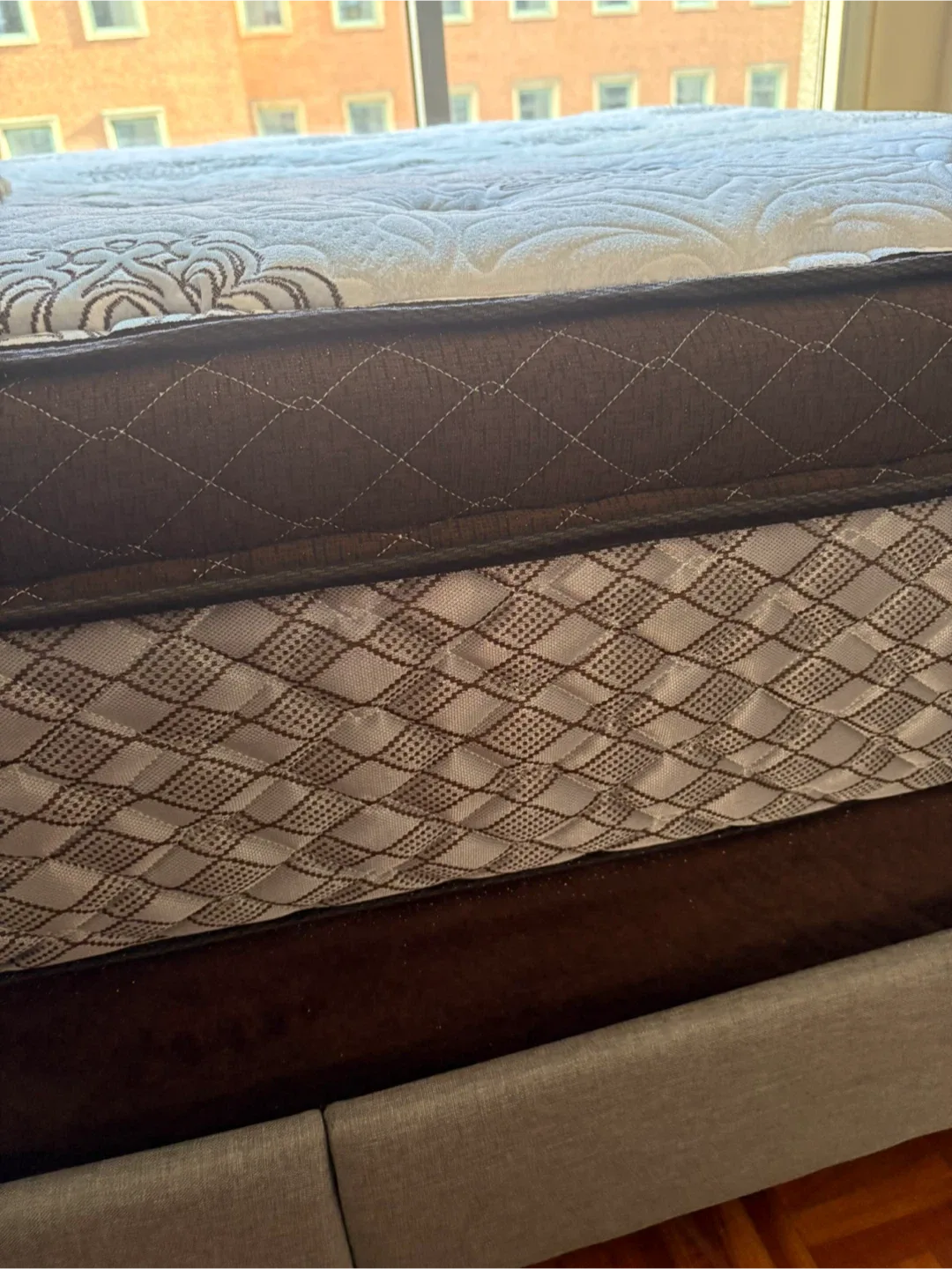 Queen size Bed Frame with Mattress & Foundation .- Grey image indicator(4)