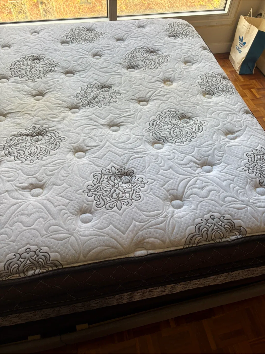 Queen size Bed Frame with Mattress & Foundation .- Grey image indicator(3)