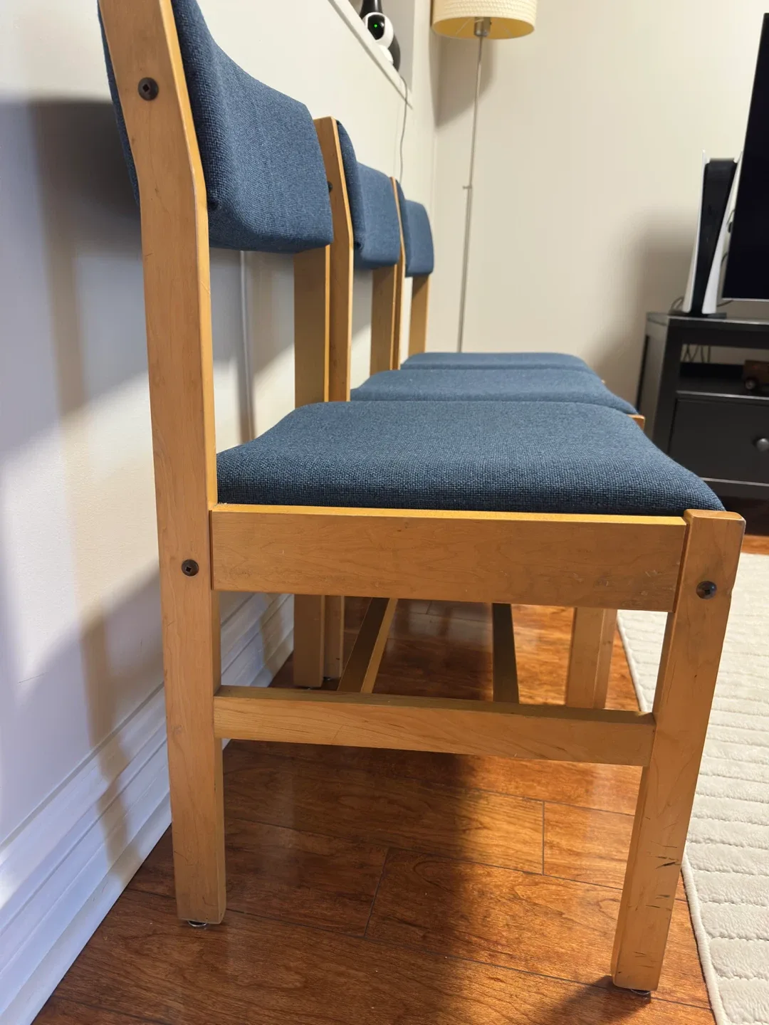 Set of 3 Blue Upholstered Wooden Chairs image indicator(2)