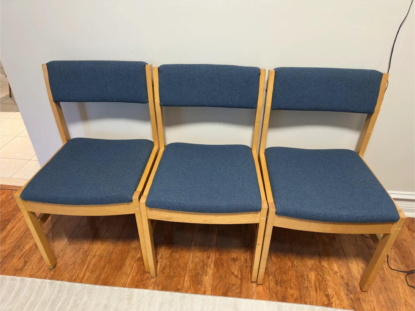 Set of 3 Blue Upholstered Wooden Chairs