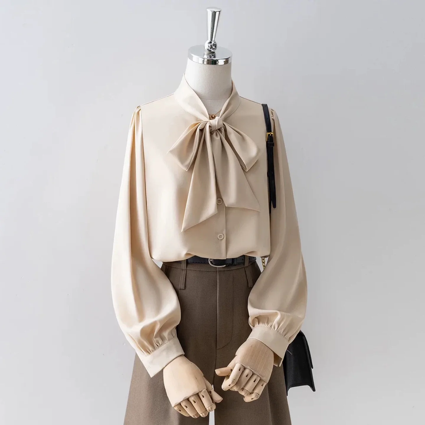 Beige Bow Tie Blouse