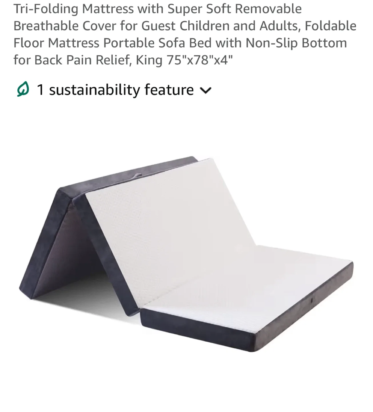 Tri-Folding Mattress King 75"x78"x4"