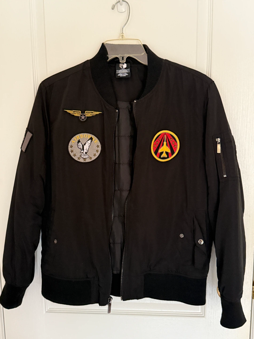 Men’s Black Bomber Jacket w/ Military Patches – Size M – - photo 4