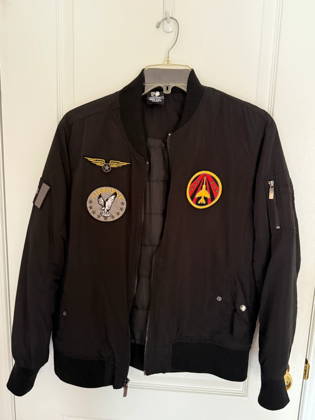 Men’s Black Bomber Jacket w/ Military Patches – Size M – - photo 5