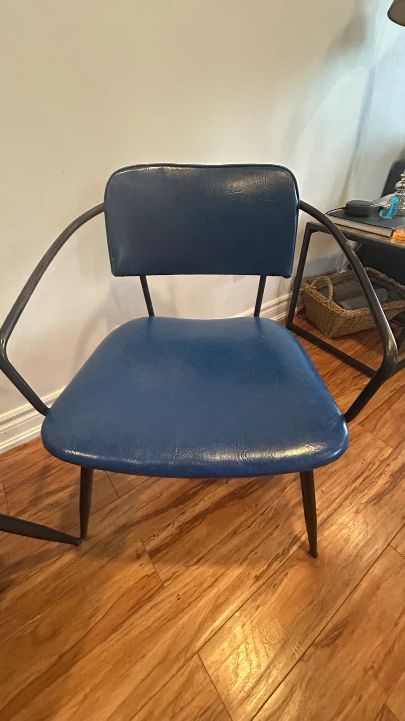 Vintage Blue Vinyl & Metal Armchair