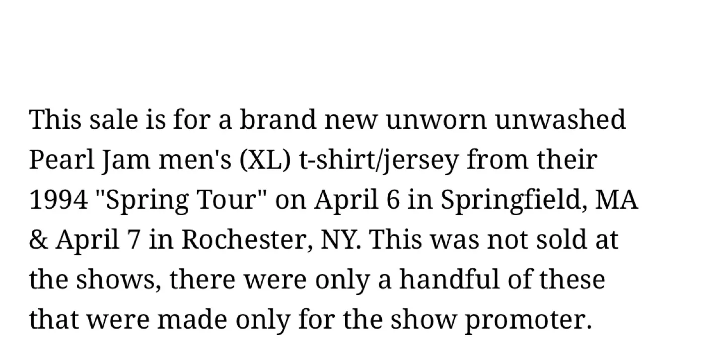 Rare 1994 unworn Pearl Jam X-Large Baseball Jersey image indicator(7)