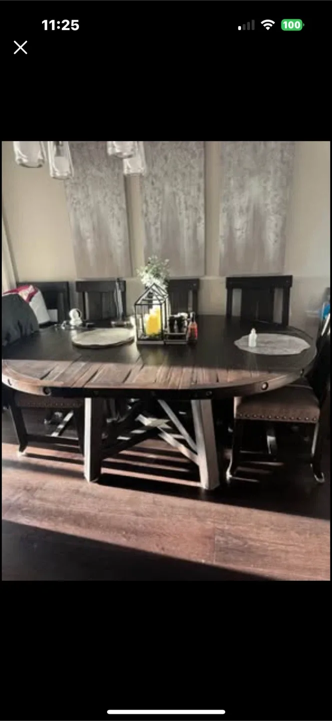 Urban Barn Round Wooden Dining Table with 6 Chairs image indicator(3)