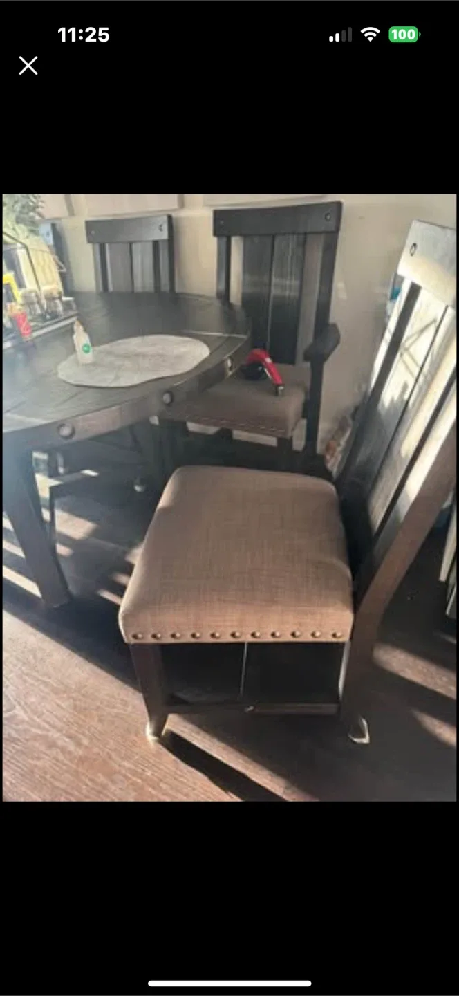 Urban Barn Round Wooden Dining Table with 6 Chairs image indicator(6)