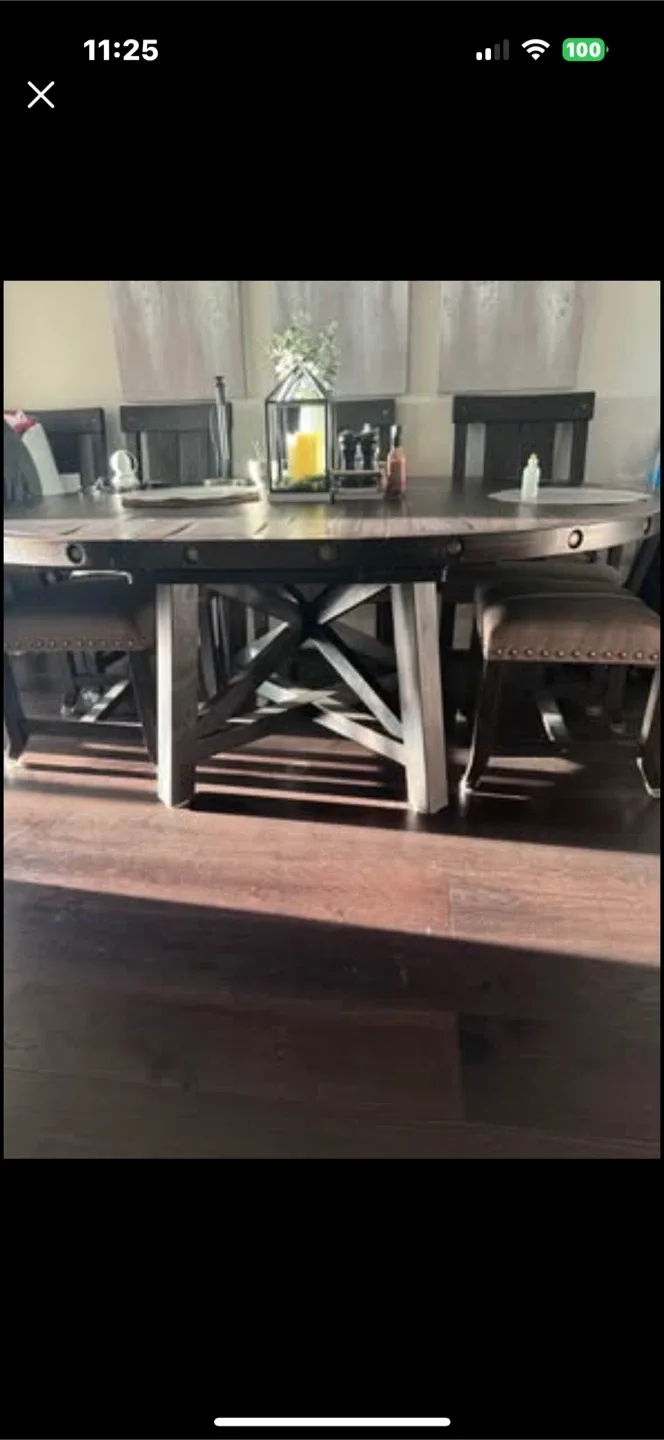 Urban Barn Round Wooden Dining Table with 6 Chairs image indicator(5)