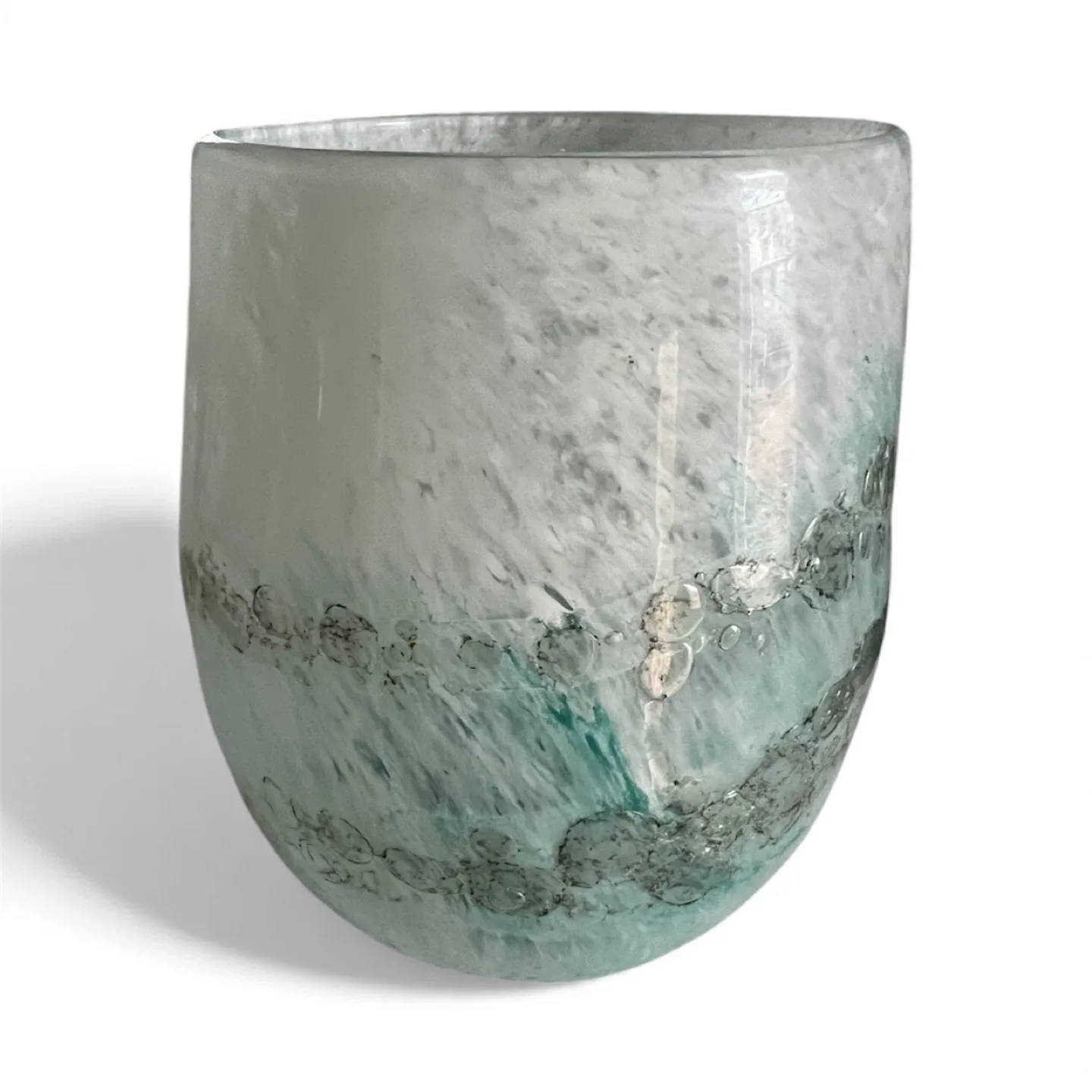 Hand Blown Glass Vase - White & Teal