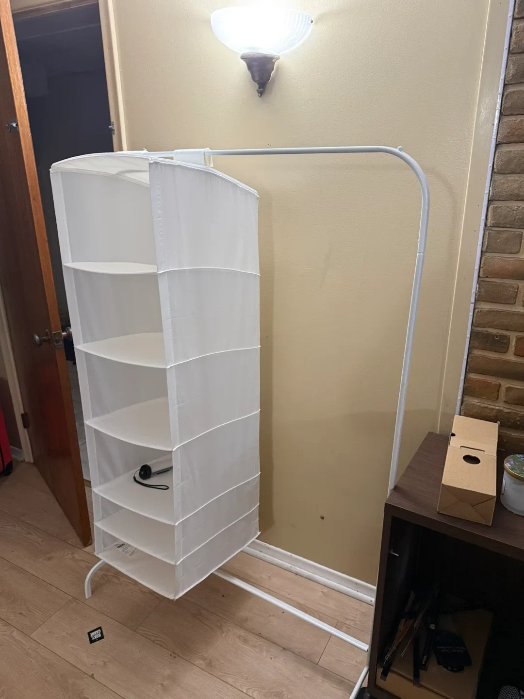 IKEA White Clothes Rack with Shelves