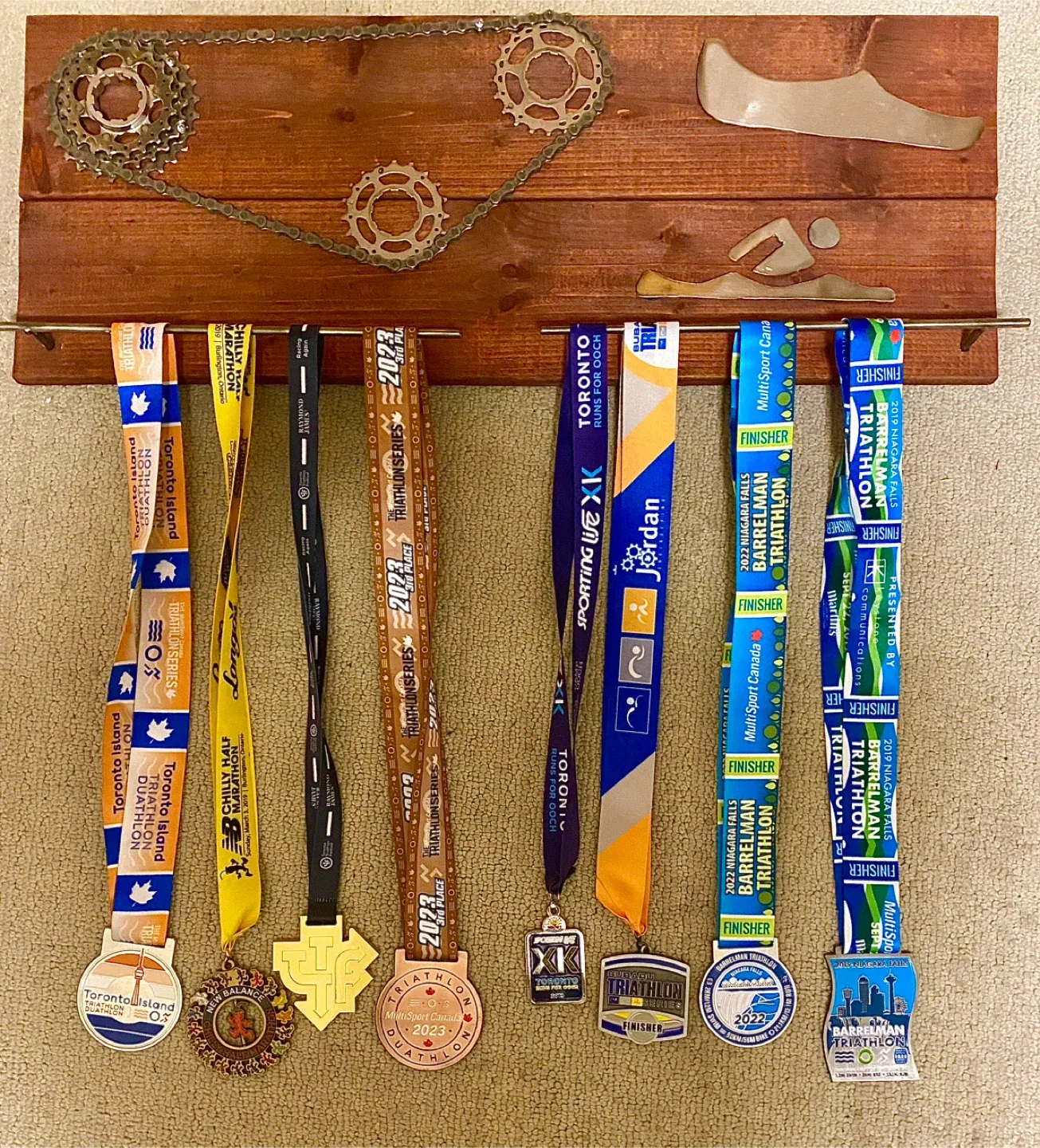Handmade Medal Holder with Bike Chain Design