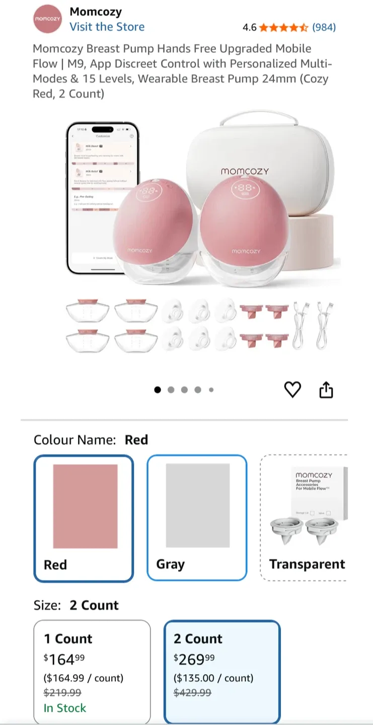 New, open box, Momcozy Breast Pump ,M9, W/App