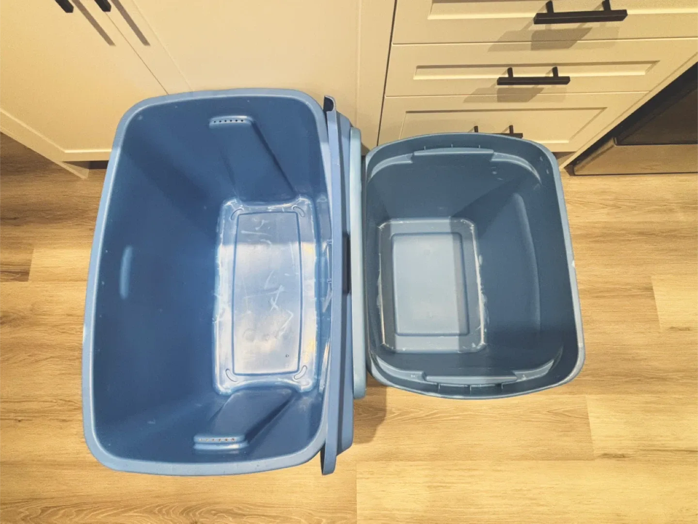 Storage Bins in blue leather and medium image indicator(2)