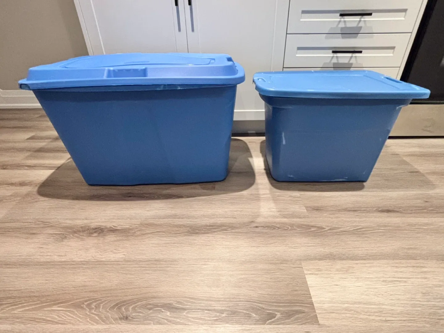 Storage Bins in blue leather and medium